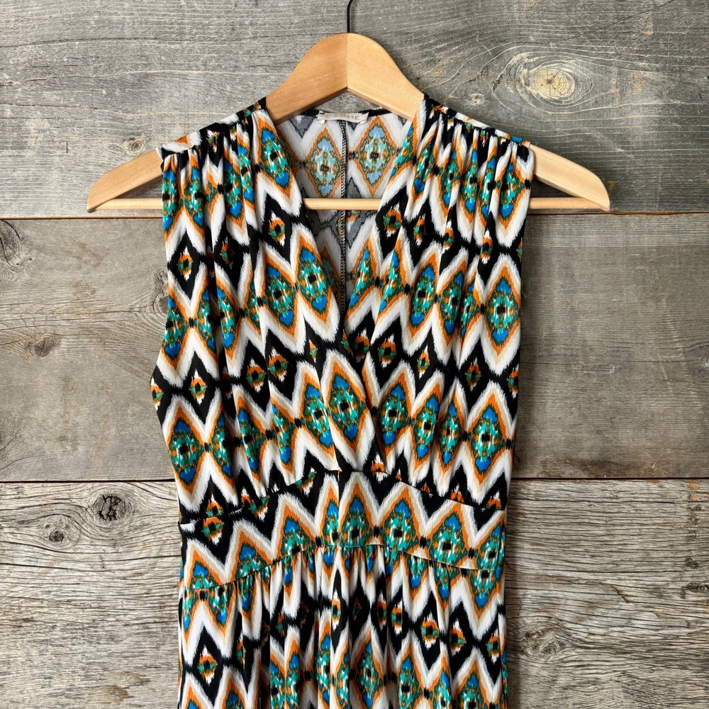 Vintage Cache Sleeveless Empire Maxi Dress M Multicolor Geometric Boho Resort